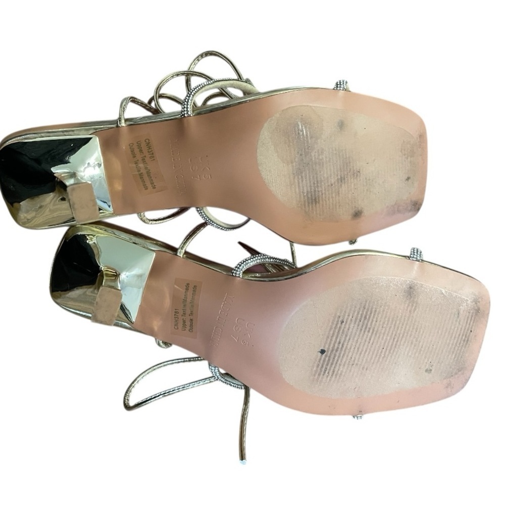 Pretty Little Thing Strappy Lace Up Square Toe Heel Sandal Gold Womens 7 kitten - Picture 7 of 8